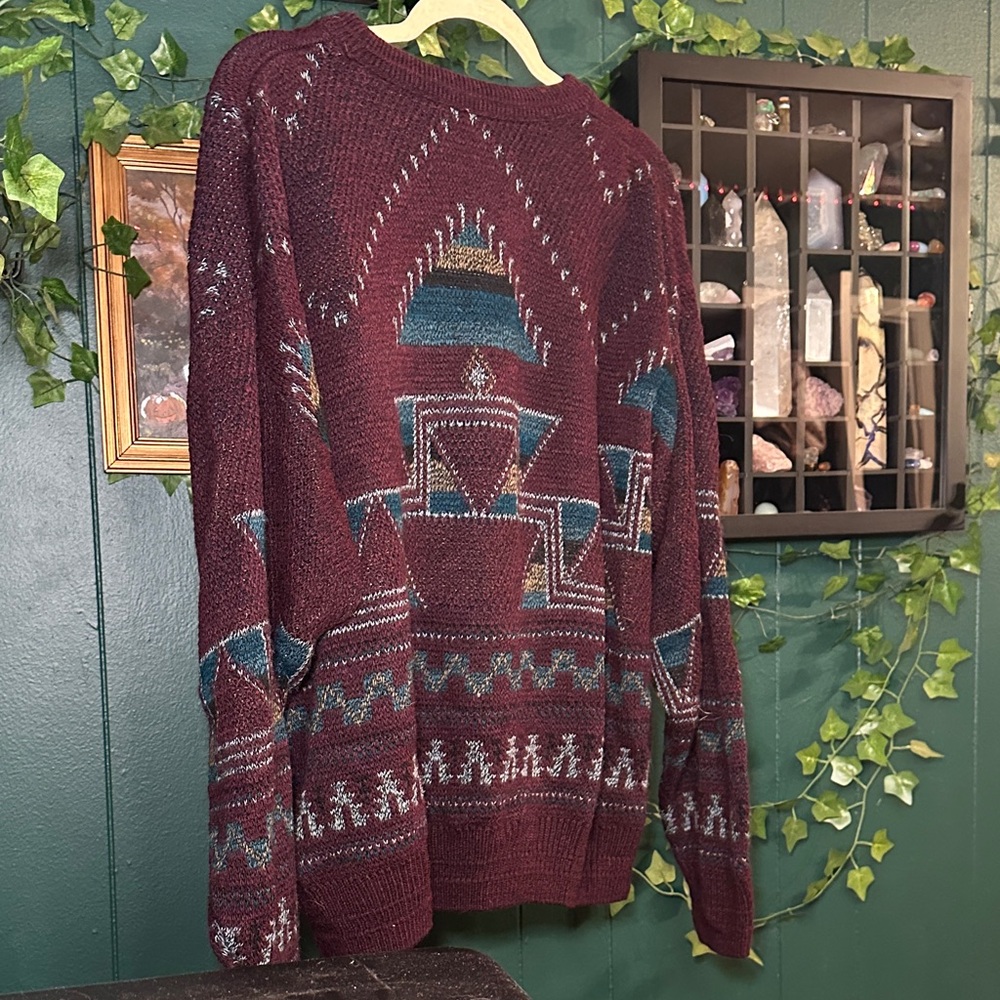 Mountain Top Skies - Jantzen Vintage Geometric Crewneck Grandpa Sweater